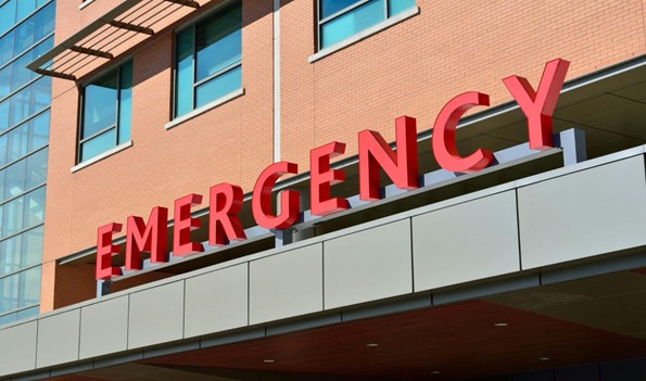 A hospital zone with Emergency written on the board.