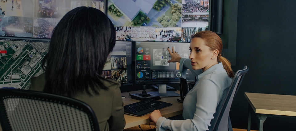 A security professional leveraging Genetec to monitor and control building access.