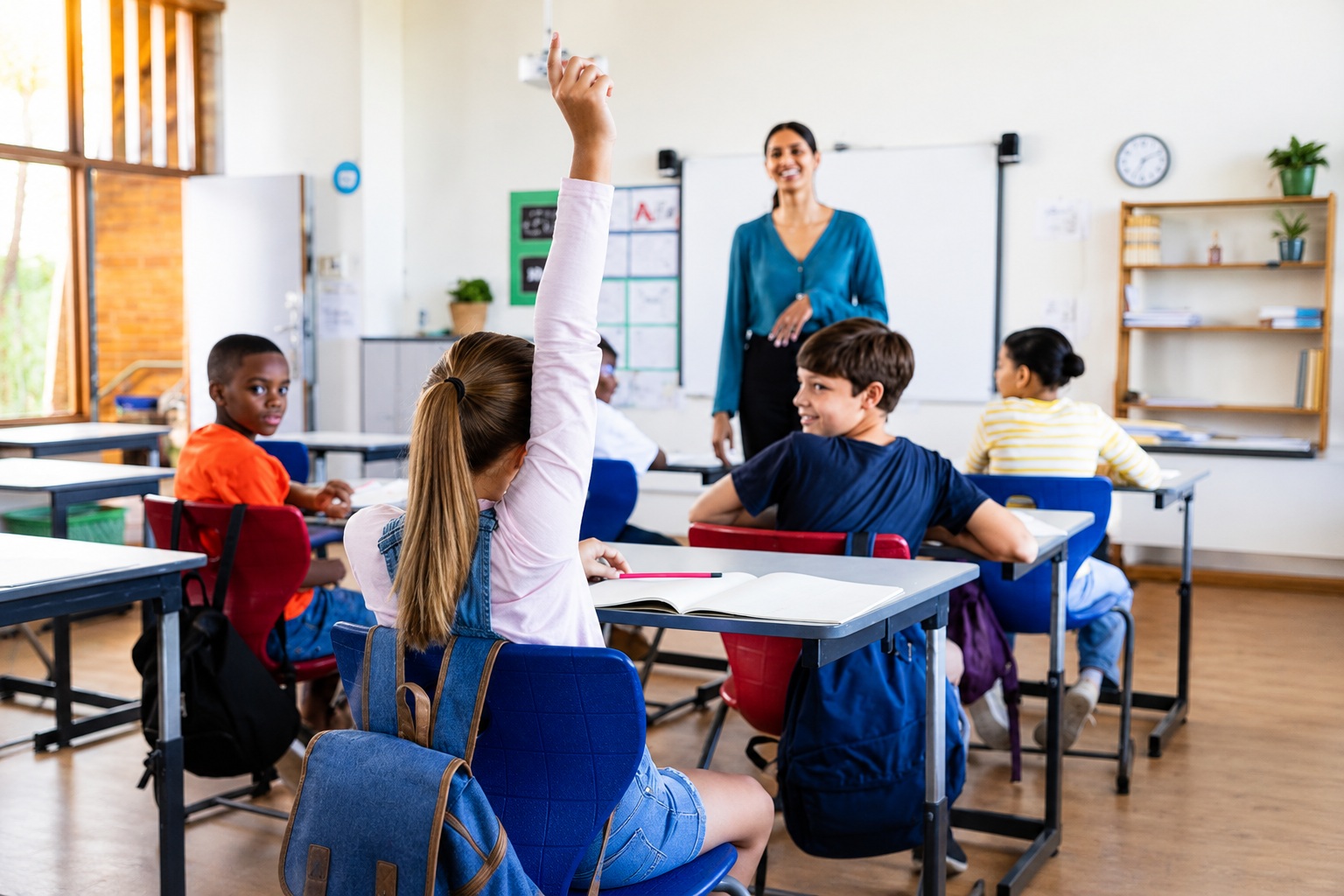 students participating in a classroom