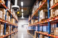 Dual headed camera securing warehouse facility.